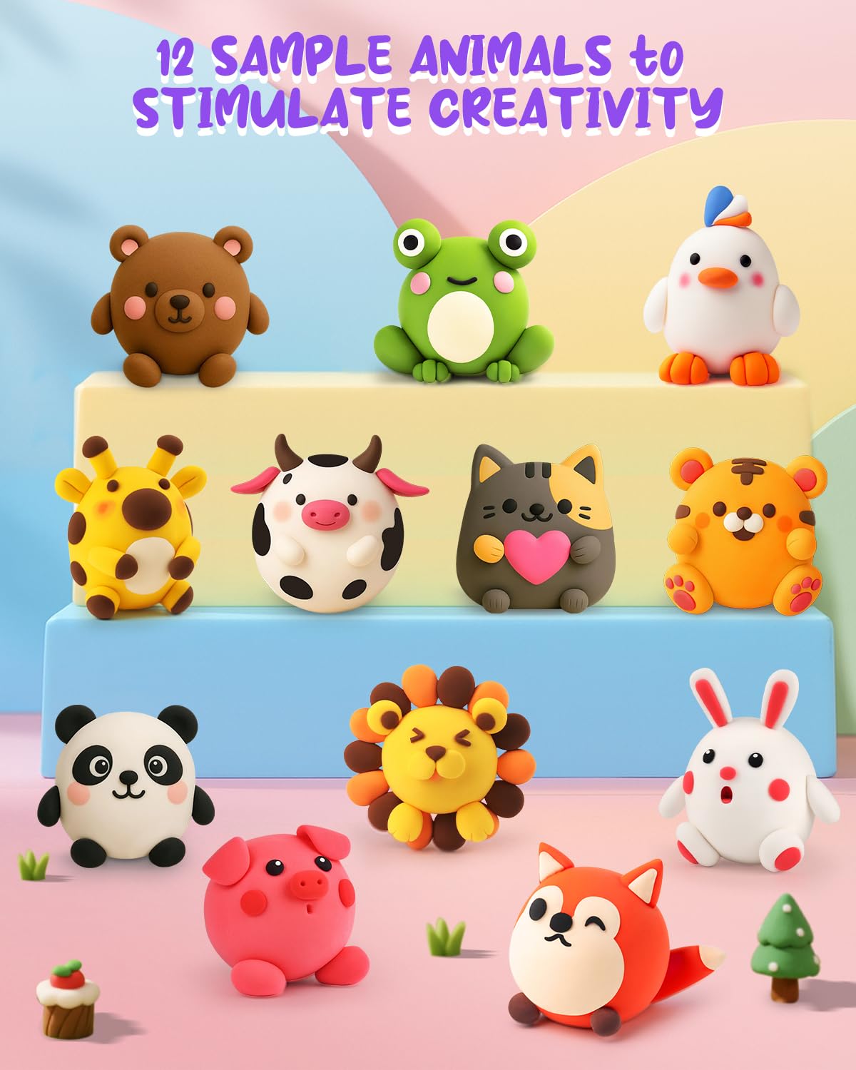 Air Dry Clay Kit 12 Animals, Modeling Clay 12 Boxes for Kids with Sculpting Tools and Tutorials, Model Magic Soft & Odorless, DIY Art Crafts Gifts for Party Favors Classroom Travel Roewioka