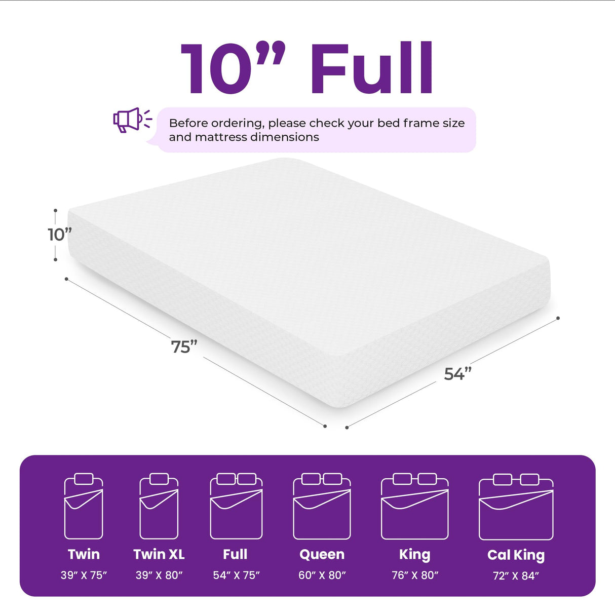 GAESTE 10 Inch Full Cooling Gel Memory Foam Medium Firm Mattress Breathable Pressure Relief CertiPUR-US Certified Mattress-in-a-Box for Kids and Adults No Fiberglass (Full, 10 in) GAESTE