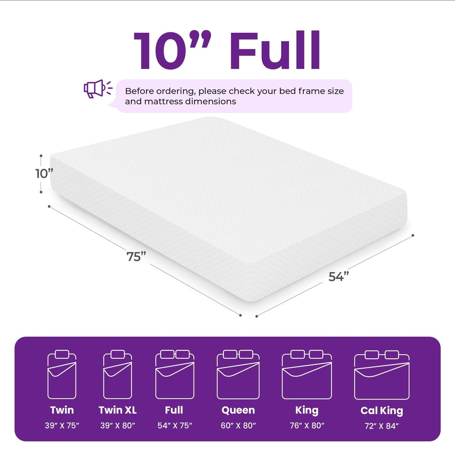 GAESTE 10 Inch Full Cooling Gel Memory Foam Medium Firm Mattress Breathable Pressure Relief CertiPUR-US Certified Mattress-in-a-Box for Kids and Adults No Fiberglass (Full, 10 in)