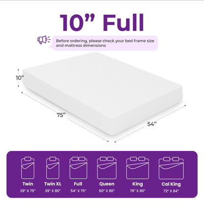 GAESTE 10 Inch Full Cooling Gel Memory Foam Medium Firm Mattress Breathable Pressure Relief CertiPUR-US Certified Mattress-in-a-Box for Kids and Adults No Fiberglass (Full, 10 in)