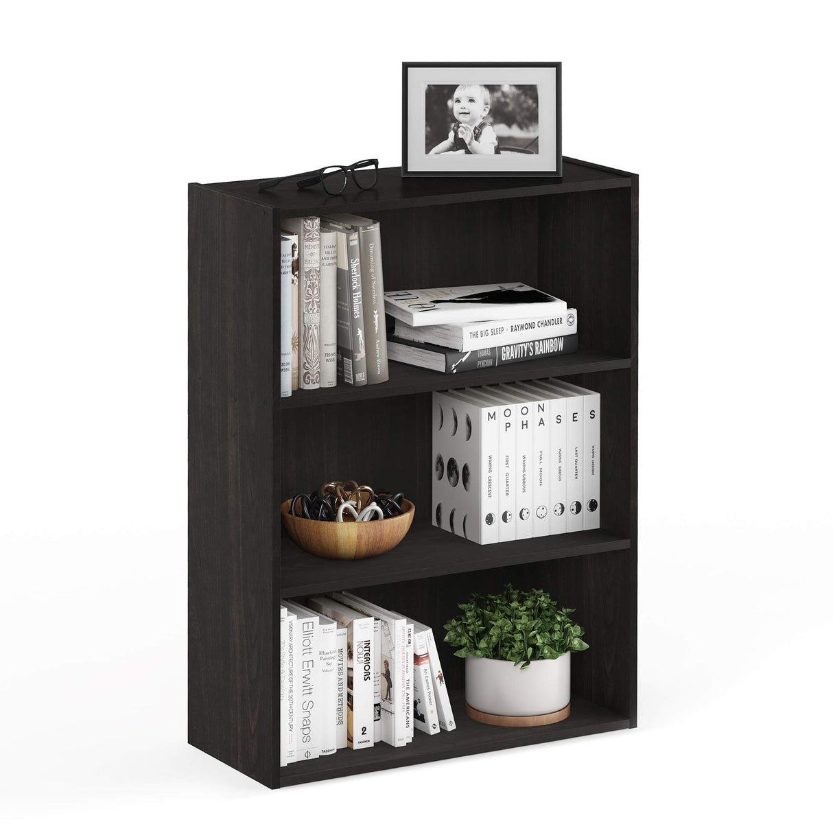 Furinno Pasir 3-Tier Open Shelf Bookcase, Espresso Furinno