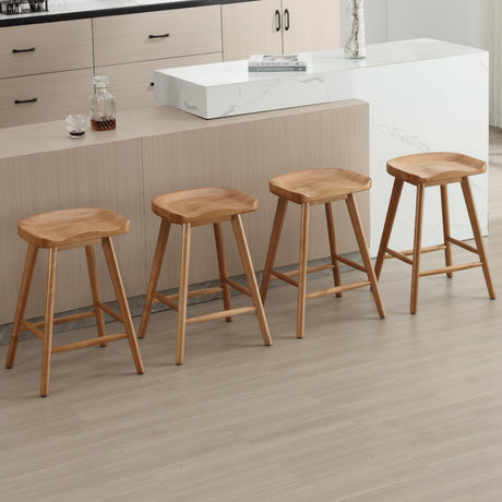 DUOMAY Backless Counter Stools Set of 4, Modern 24.25" Seat Height Low Bar Chairs Solid Rubber Wood Counter Height Barstools Farmhouse Dining Stools for Home Kitchen, Brown DUOMAY
