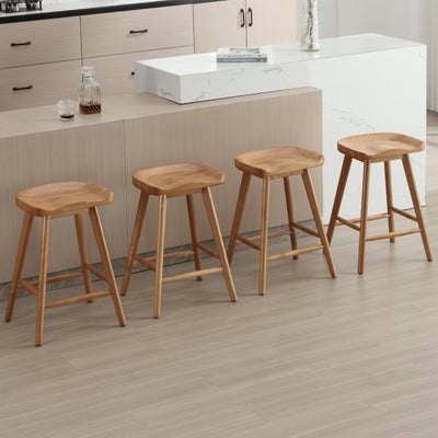 DUOMAY Backless Counter Stools Set of 4, Modern 24.25" Seat Height Low Bar Chairs Solid Rubber Wood Counter Height Barstools Farmhouse Dining Stools for Home Kitchen, Brown