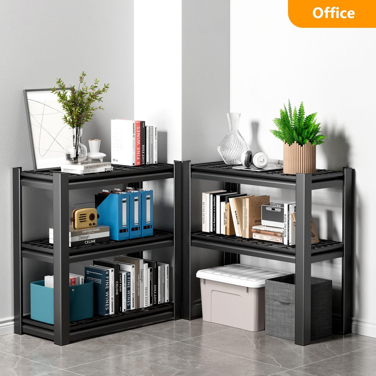 OS MOTOR 72" Storage Shelving Unit, Heavy Duty 5-Tier Adjustable Metal Rack, Standing Utility Shelves for Garage, Basement, Pantry, Kitchen, Warehouse, 3000 lbs Capacity, 72" H x 35" W x 16" D, Black OS MOTOR