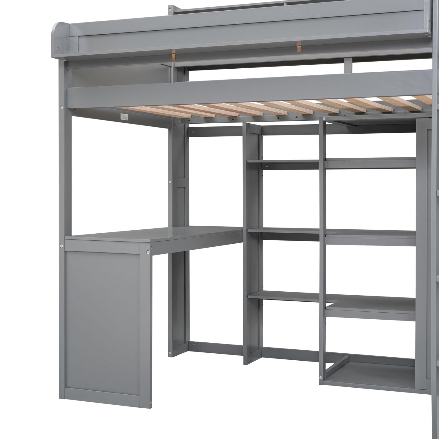 Merax Grey Twin Loft Bed with Under-Bed Desk, Wardrobe, and Storage Cabinets - WoodArtSupply