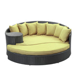 Modway Taiji Outdoor Wicker Patio Daybed with Ottoman in Espresso with Peridot Cushions Modway