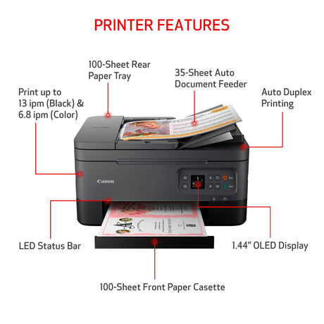 Canon PIXMA TR7020a All-in-One Wireless Color Inkjet Printer, with Duplex Printing, Mobile Printing, and Auto Document Feeder, Black, Works with Alexa Canon