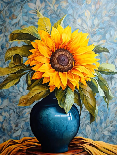PINFFSHU 5D Diamond Art Kits for Adults Beginners, Full Drill Sunflower in Blue Vase Diamond Painting Kits DIY Gem Art Craft, Home Wall Decor, Unique Gift for Women, 12x16 Inch (30x40cm) PINFFSHU