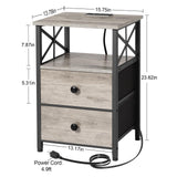 AMHANCIBLE Night Stand Set 2, Nightstand with Charging Station, End Tables Living Room with USB Ports and Outlets, Bedside Tables with Fabric Drawers for Bedroom, Greige HET05XGY AMHANCIBLE