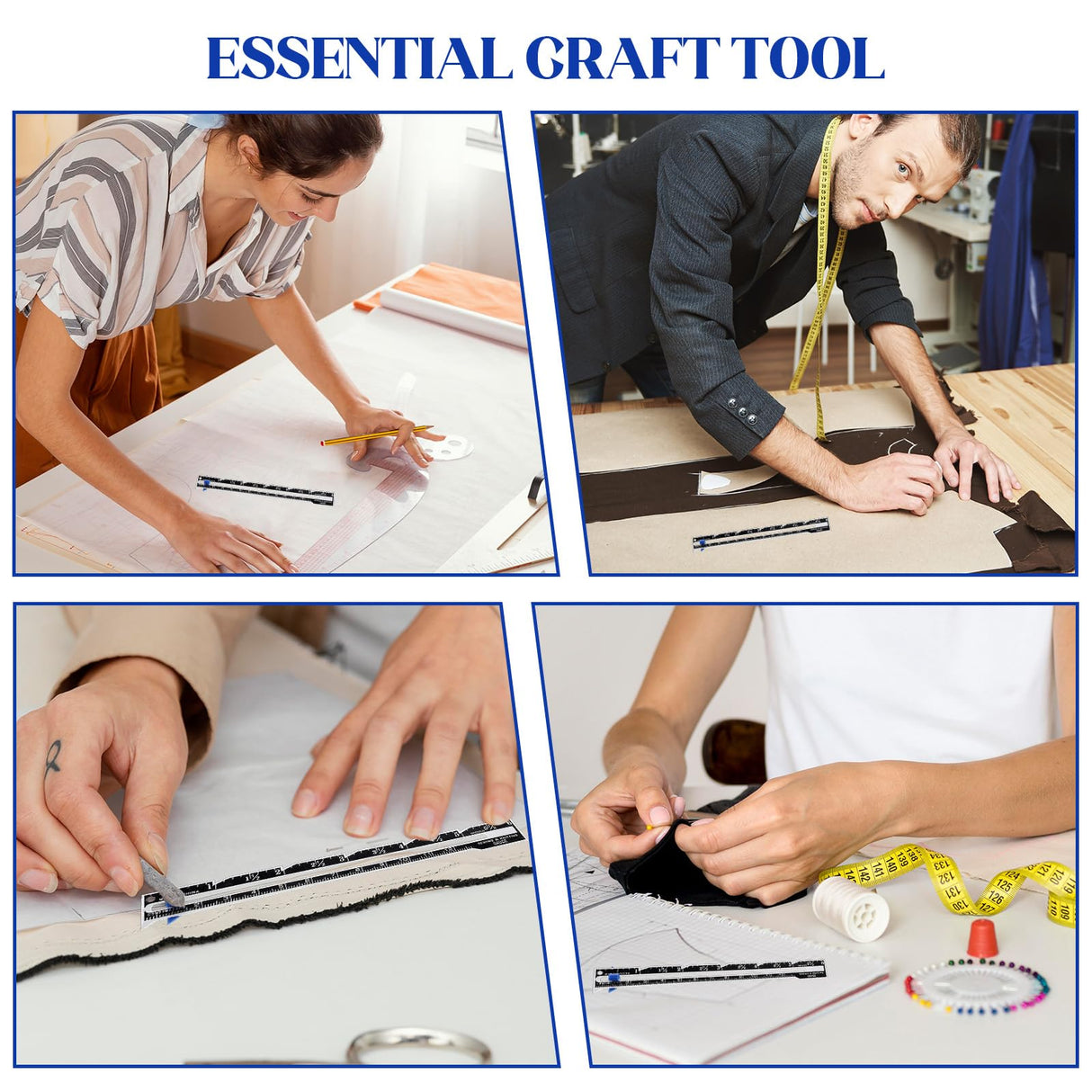 3Pcs Sliding Gauge Sewing Ruler, Metal Sewing Measuring Tool for Quilting Knitting Crafting Hemming Measuring Apausvcm