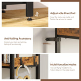 Rolanstar Bookshelf 5 Tiers with 4 Hooks, Triple Bookcase with Open Display Shelves, Industrial Wide Bookshelf with Metal Frame for Living Room, Office, Rustic Brown Rolanstar