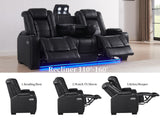 THSUPER Black Leather Power Recliner Sofa Loveseat Sets with Arm Storage and Power Headrest, Leather Living Room Reclining Sofa and Loveseat Set with Cup Holders and Bluetooth Speaker. THSUPER