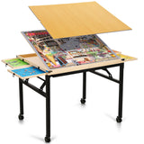 Puzzle Table with Drawers and Folding Metal Legs 1500 Pieces Jigsaw Puzzle Table with Cover 3-Tilting-Angle Portable Wooden Jigsaw Puzzle Board Easy to Move Birthday Gift for mom JoyPcsTable