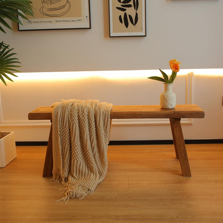ZPrestiCraftbl 47.2in Wood Bench Indoor – Rustic Farmhouse Entryway Bench, Skinny Bench Design, Made of Extra-Thick Solid Wood, Perfect for Dining Room, Hallway, or End of Bed ZPrestiCraftbl