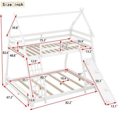 Merax Twin over Queen Solid Wood Bunk Bed with Climbing Ramp and Nets in White - WoodArtSupply