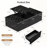 Lift Top Coffee Table, High Glossy Coffee Table with Wireless Charging and Speaker, Modern Coffee Table with 24 Colors LED Lights,Center Table with Drawer and Hidden Compartment for Living Room Black PPorfamilia