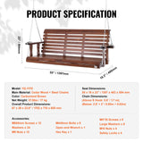 VEVOR Wooden Porch Swing 5.5 ft, Patio Bench Swing for Courtyard & Garden, Upgraded 880 lbs Strong Load Capacity, Heavy Duty Swing Chair Bench with Hanging Chains for Outdoors, Brown VEVOR