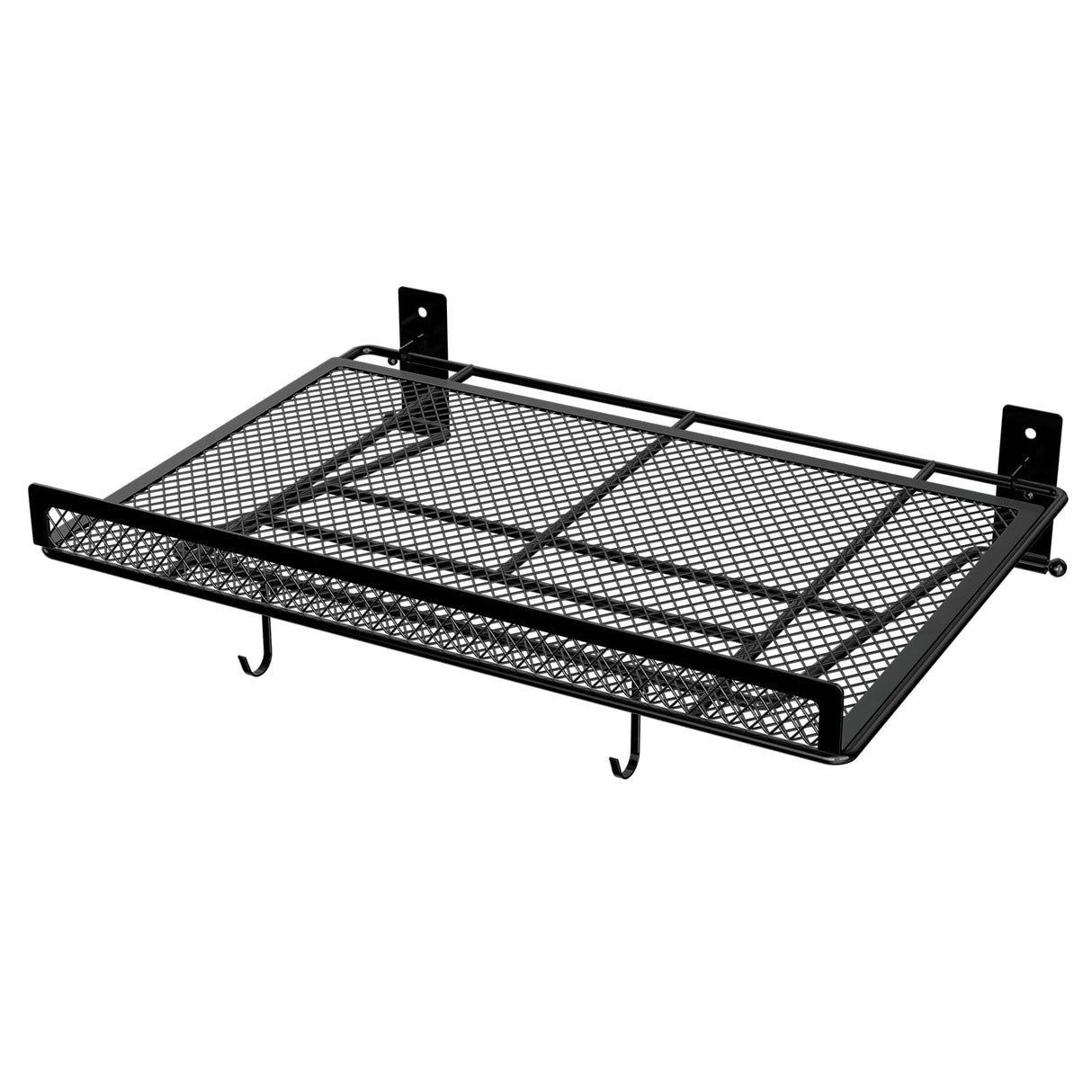 BABKAS Garage Wall Shelving, Metal Garage Wall Shelf with 2 Hooks, Heavy Duty Wall Shelves Mounted for Garage Storage, Laundry Room, Closet and Kitchen | Holds Up to 80 Lbs | 16.5" x 12.2" BABKAS