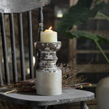Rustic Candle Holder for Pillar Candle, White Distressed Farmhouse Wooden Pillar Candle Holders, Antique Candlestick Holder for Dining Table Centerpieces,Coffee Table Decor (4.5" x 4.5" x 9") SOFE