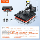 VEVOR 2 in 1 Heat Press 15x15 Inch 360° Swing Away Digital Tshirt Press Machine with 6x3 Inch Hat Press, Multifunction Combo for T Shirt Hat Cap Pillow Bag, 2in1-Black VEVOR