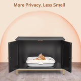 Homhedy Cat Litter Box Enclosure, Litter Box Furniture Hidden with Metal Frame, Cat Washroom Furniture, Cat House, Fit Most of Litter Box, Modern Style, Black and Gold Homhedy