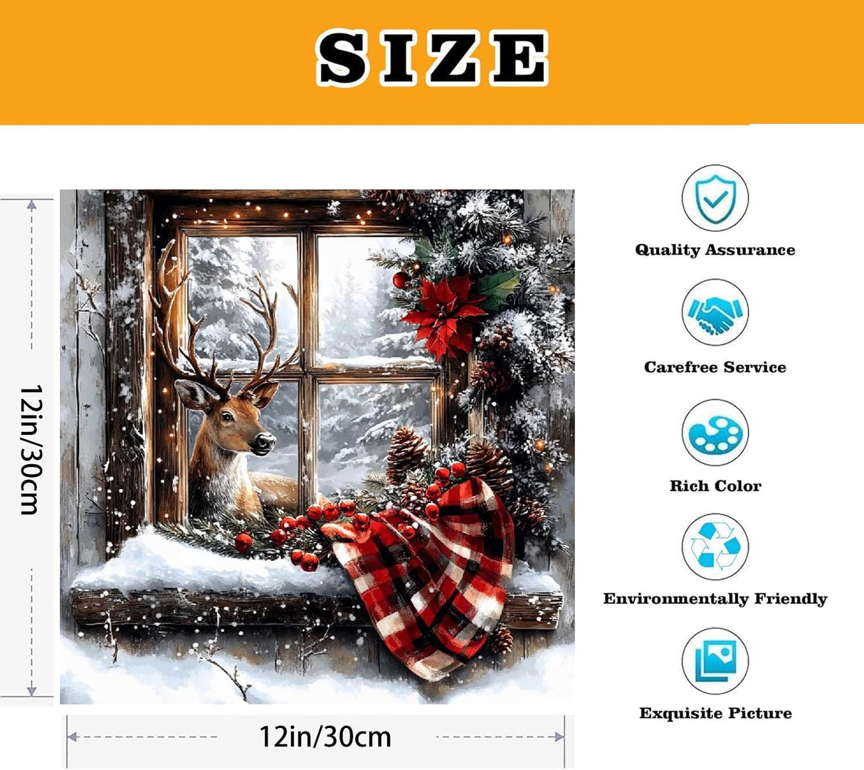 VIGEGU Christmas Paint by Numbers Kit for Adults with Framed,Deer Winter Landscape Paint by Number DIY Adult Paint by Number Kits for Wall Decor 12x12in VIGEGU