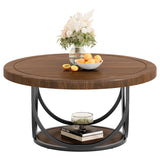 Tribesigns Round Coffee Table with 2 Tiers, 31.5" Wooden Circle Accent Cocktail Table with Storage Shelf and Metal Frame, Industrial Center Tables for Living Room, Brown & Black Tribesigns