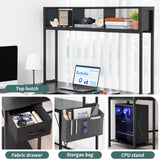 Yoobure L Shaped Desk Gaming Desk with LED Strip & Power Outlet, Reversible L-Shaped Computer Desk with Storage Shelf & Drawer, Corner Desk with Storage Bag, 2 Person Home Office Desk, Black Yoobure