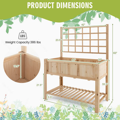 S AFSTAR Raised Garden Bed with Trellis, 48x23x63in Elevated Planter Box with Legs, Bottom Storage Shelf, Planter Liner, Wood Standing Planter Stand for Climbing Plants Flowers Vegetables Herbs