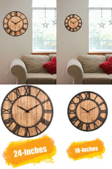 Oldtown Farmhouse Metal & Solid Wood Noiseless Wall Clock (Wood, 18-inch) Oldtown Clocks