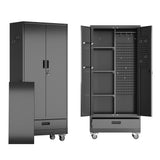 SUXXAN Broom Closet with Wheels 71"x 31.5"x15.75", Metal Cleaning Cabinets with Drawer Hooks and Hanging Rods, Lockable Cabinet with Pegboard, Adjustable Shelf,for Garage, Laundry Room SUXXAN