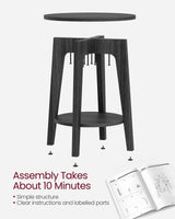 VASAGLE Side Table, Small Round End Table with Lower Shelf, Nightstand for Small Spaces, Living Room, Bedroom, Charcoal Gray ULET283T22 VASAGLE