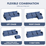 Homall 119" Modular Sectional Sofa, L Shaped Sofa Couch with Reversible Ottoman, DIY Combination Chenille Deep 3-Seat Cloud Couch for Living Room, Apartment (Dark Blue, L Shaped Sofa) Homall