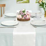 Eychei Set of 5 White Satin Table Runners, 12" x 108" Long Bright & Smooth Table Runner with Scalloped Edges, Satin Table Cloth Table Runner Decor for Wedding, Party, Banquet Eychei
