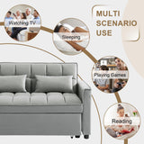 SumKea Convertible Sofa Couch 3-in-1 Multi-Functional Velvet Pull-Out Bed, 55'' Loveseat Chaise Lounge with Adjustable Backrest and Pillows, Grey SumKea