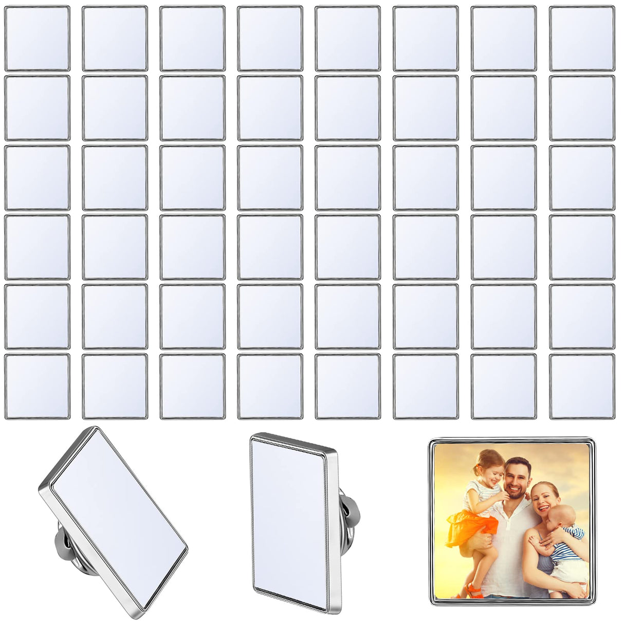 Jexine 50 Pcs Sublimation Blank Pins DIY Button Badge Kit Sublimation Silver Blank Aluminum Sheet with Butterfly Pin Backs for DIY Craft Lapel Jewelry Making Supplies (Square) Jexine