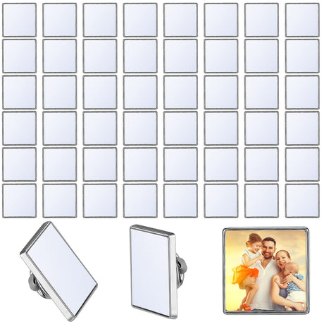 Jexine 50 Pcs Sublimation Blank Pins DIY Button Badge Kit Sublimation Silver Blank Aluminum Sheet with Butterfly Pin Backs for DIY Craft Lapel Jewelry Making Supplies (Square) Jexine