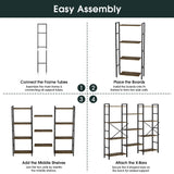 GRUSIGN Triple 4 Tier Book Shelf, Modern Bookcase Shelf, Freestanding Large Display Shelves for Living Room/Office/Garage, Stable Large Bookshelf with Storage for Books/Lego/Plants, Rustic Brown GRUSIGN