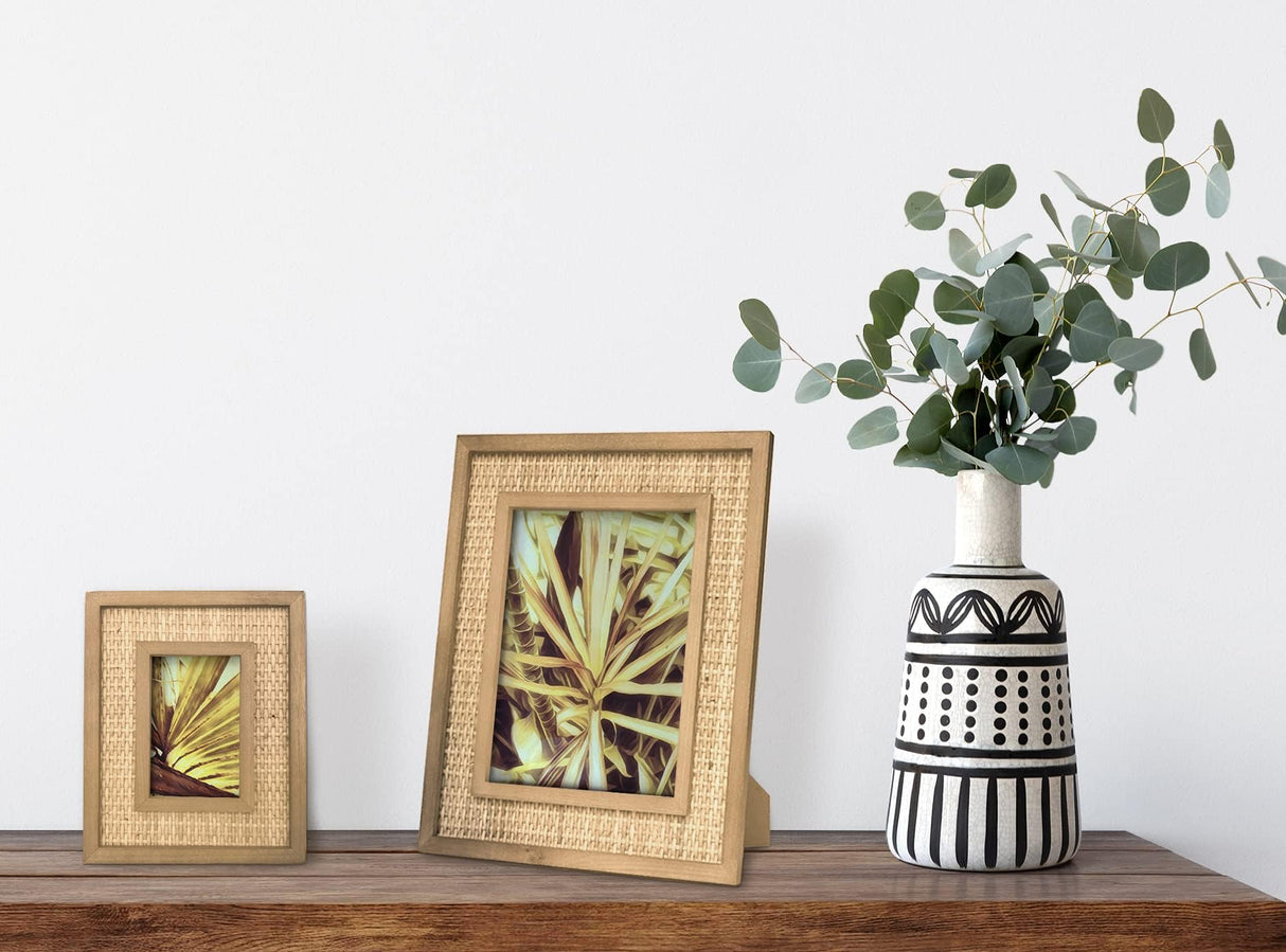 Rattan and Wood Picture Frame - Coastal or Boho Photo Frame For 8"x10" Photos - Tabletop Stand and Wall Mount Fairwood Way