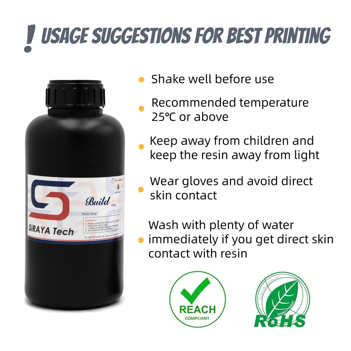 Siraya Tech Build 3D Printer Resin - High Precision Engineering Resin, Non-Brittle, Tappable, Low Warp & Shrink, for Detailed Models & Functional Parts and 8K LCD 3D Printers (Sonic Grey, 1kg) Siraya Tech