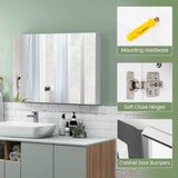 LDAILY Moccha Bathroom Mirror with Storage - Medicine Cabinet, Frameless Bathroom Wall Cabinet with 3 Doors and Shelves, Over Toilet Storage Cabinet, Recessed or Surface Mount Installation LDAILY