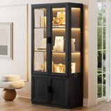 BROTTAR 67" Tall Curio Display Cabinet with Glass Doors, Large Storage Cabinet with LED Lights & Motion Sensor for Collectibles, Book, 4-Tier China Cabinet Bookcase for Living Room (Black) BROTTAR