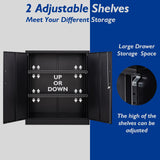 AFAIF Metal Storage Cabinets with Locking Doors&2 Adjustable Shelves, Lockable Steel Office Cabinet, Black Counter Cabinet Small Locking Cabinet Locked Tool Cabinet for Home, Office, Garage, Hallway AFAIF