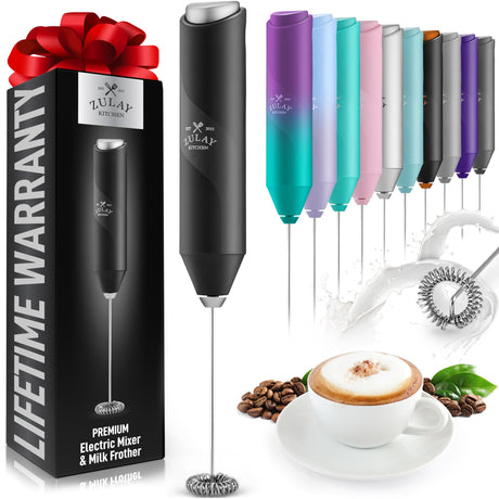 Zulay Kitchen Powerful Milk Frother Wand - Mini Milk Frother Handheld Stainless Steel - Battery Operated Drink Mixer for Coffee, Lattes, Cappuccino, Matcha - Froth Mate Milk Frother Gift - Black Zulay Kitchen
