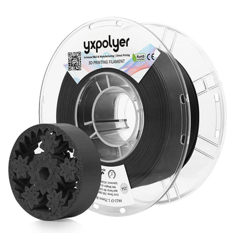yxpolyer Nylon Carbon Fiber Filament PA12-CF 3D Printing Filament 500g with AMS-Compatible PC Heat-Resistant Spool yxpolyer