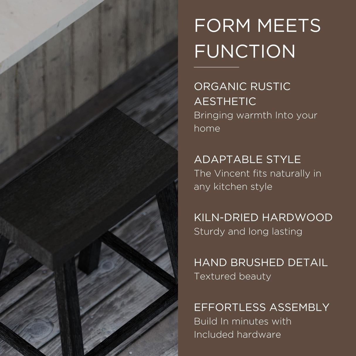 Maven Lane Kitchen Bar Stool, Modern Farmhouse Wood Counter Barstool, Kitchen Island Counterstool, Counter Height Bar Stools For Kitchen, Wide Seat Backless Bar Stools, Vincent 26 Inch, Antiqued Black Maven Lane