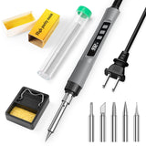 Soldering Iron Kit, 190W Soldering Gun, 110V LED Solder Kit for Electronics, Adjustable Temperature 356-932℉, Includes Solder Wire, Tips, Stand, Sponge and Flux Paste, Grey Crtsweker