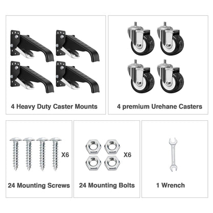 Workbench Stepdown Caster, 600 Lbs Casters Wheels Set of 4 Heavy Duty Steel, 2.5" All Steel Construction Urethane Wheel with Screws & Screwdriver