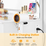 ANWBROAD 39.4" Makeup Vanity Desk with Glass Top & Power Outlet for Girls Women White Modern UBDT79W ANWBROAD