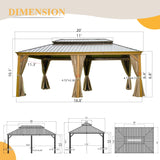 12’ x 20’ Hardtop Gazebo Outdoor Aluminum Wood Grain Gazebos with Galvanized Steel Double Canopy for Patios Deck Backyard,Curtains&Netting by domi outdoor living domi outdoor living